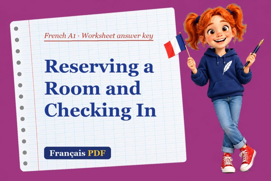 Reserving a Room and Checking In – French A1 worksheet answer key with Zoé, the Français PDF coach