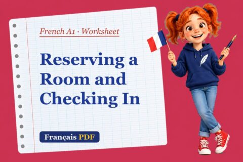 Reserving a Room and Checking In – French A1 worksheet with Zoé, the Français PDF coach