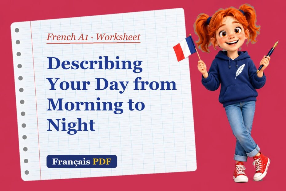 Describing Your Day from Morning to Night – French A1 worksheet with Zoé, the Français PDF coach