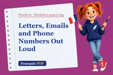 Letters, Emails and Phone Numbers Out Loud – French A1 worksheet answer key with Zoé, the Français PDF coach