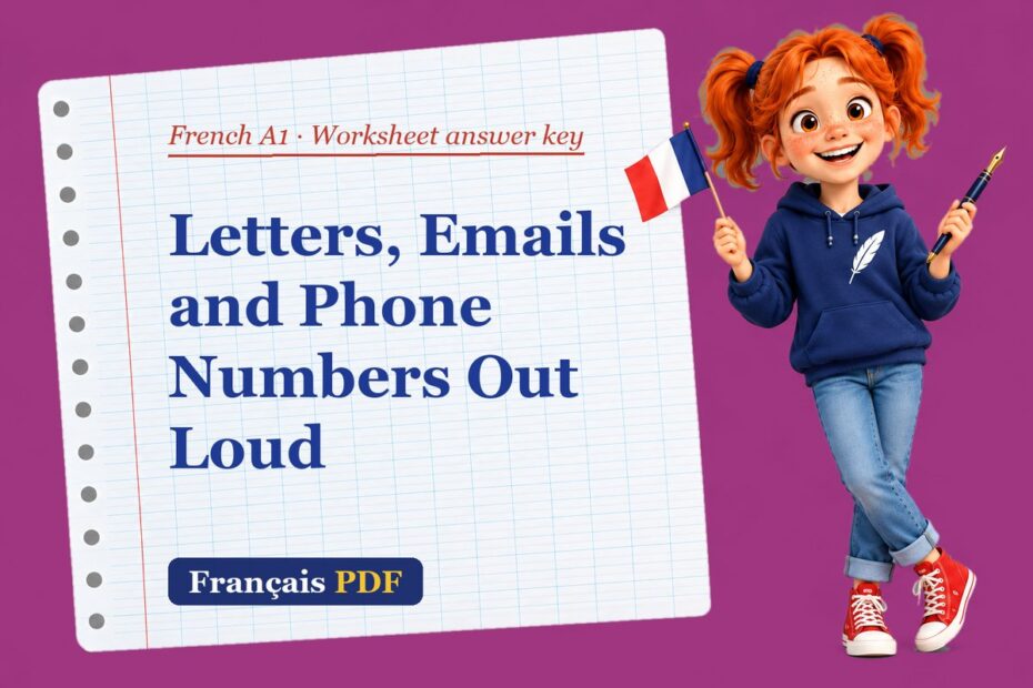 Letters, Emails and Phone Numbers Out Loud – French A1 worksheet answer key with Zoé, the Français PDF coach
