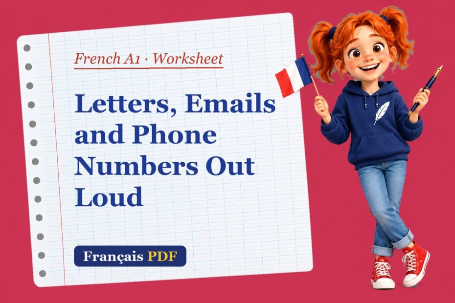 Letters, Emails and Phone Numbers Out Loud – French A1 worksheet with Zoé, the Français PDF coach