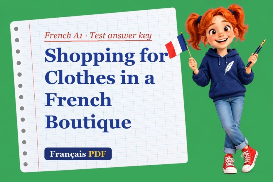 Shopping for Clothes in a French Boutique – French A1 test answer key with Zoé, the Français PDF coach