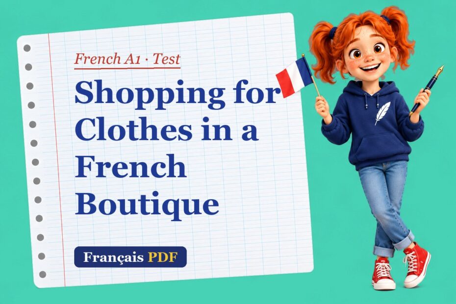 Shopping for Clothes in a French Boutique – French A1 test with Zoé, the Français PDF coach