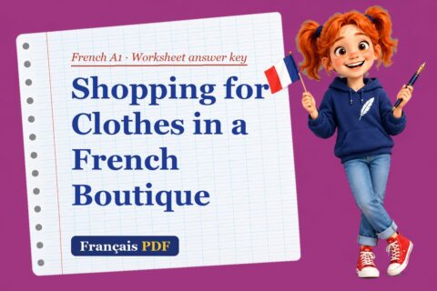Shopping for Clothes in a French Boutique – French A1 worksheet answer key with Zoé, the Français PDF coach