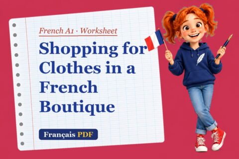 Shopping for Clothes in a French Boutique – French A1 worksheet with Zoé, the Français PDF coach