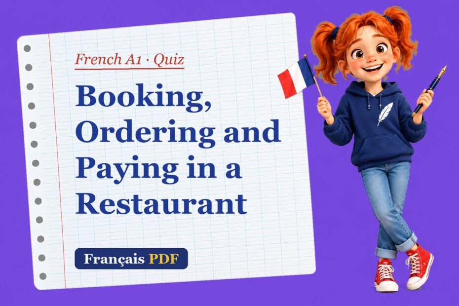 Booking, Ordering and Paying in a Restaurant – French A1 quiz with Zoé, the Français PDF coach