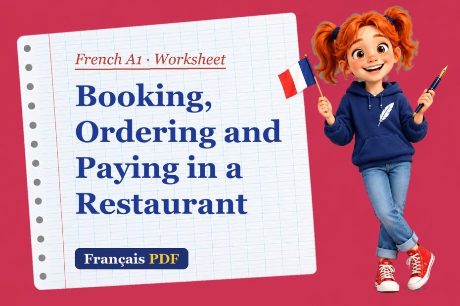 Booking, Ordering and Paying in a Restaurant – French A1 worksheet with Zoé, the Français PDF coach