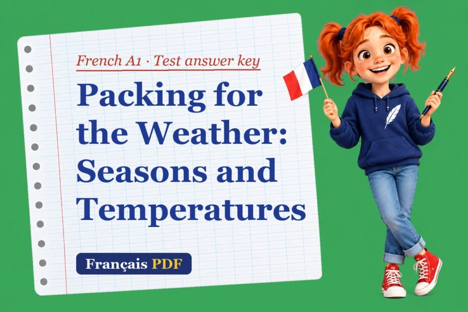 Packing for the Weather: Seasons and Temperatures – French A1 test answer key with Zoé, the Français PDF coach