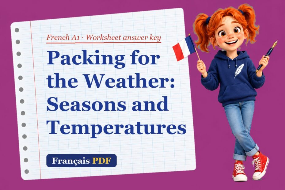 Packing for the Weather: Seasons and Temperatures – French A1 worksheet answer key with Zoé, the Français PDF coach
