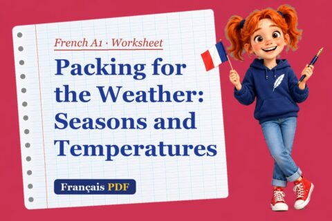 Packing for the Weather: Seasons and Temperatures – French A1 worksheet with Zoé, the Français PDF coach