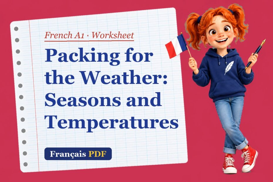 Packing for the Weather: Seasons and Temperatures – French A1 worksheet with Zoé, the Français PDF coach