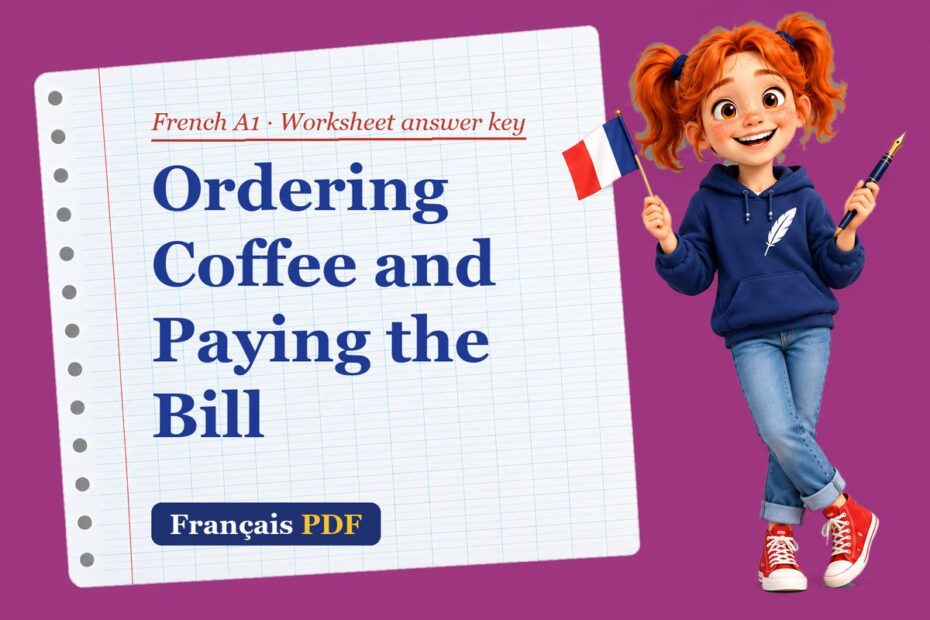 Ordering Coffee and Paying the Bill – French A1 worksheet answer key with Zoé, the Français PDF coach