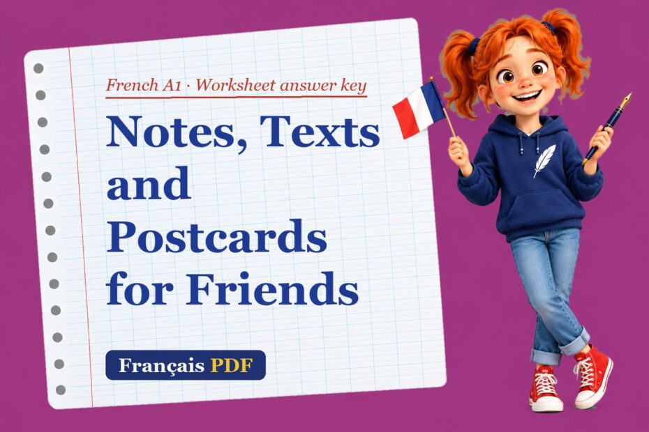 Notes, Texts and Postcards for Friends – French A1 worksheet answer key with Zoé, the Français PDF coach
