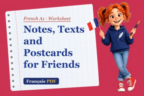 Notes, Texts and Postcards for Friends – French A1 worksheet with Zoé, the Français PDF coach