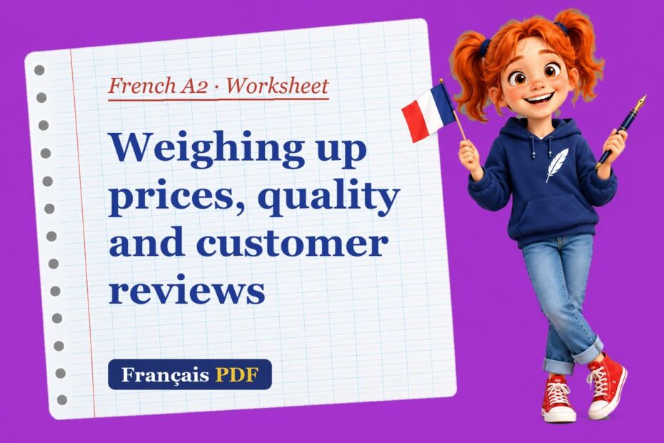 Weighing up prices, quality and customer reviews – French A2 worksheet with Zoé, the Français PDF coach