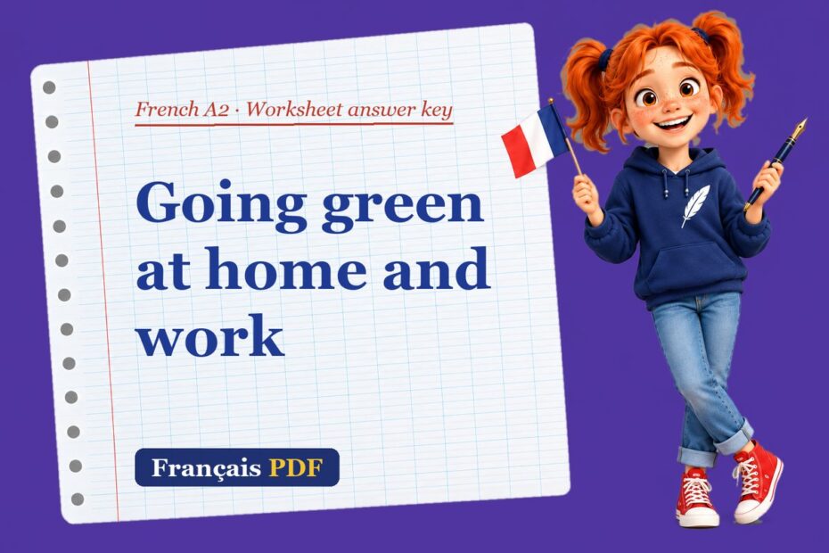 Going green at home and work – French A2 worksheet answer key with Zoé, the Français PDF coach