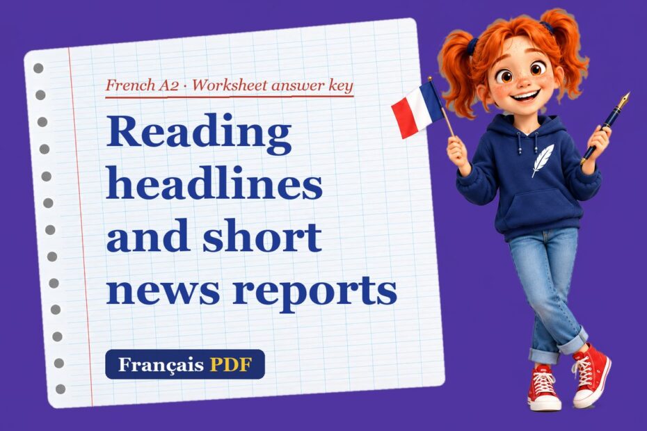 Reading headlines and short news reports – French A2 worksheet answer key with Zoé, the Français PDF coach