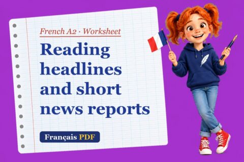 Reading headlines and short news reports – French A2 worksheet with Zoé, the Français PDF coach