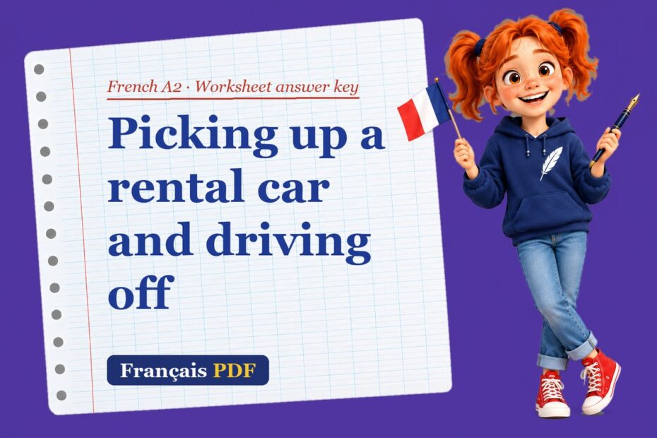 Picking up a rental car and driving off – French A2 worksheet answer key with Zoé, the Français PDF coach