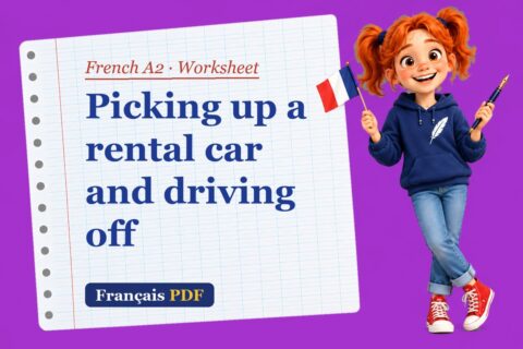 Picking up a rental car and driving off – French A2 worksheet with Zoé, the Français PDF coach