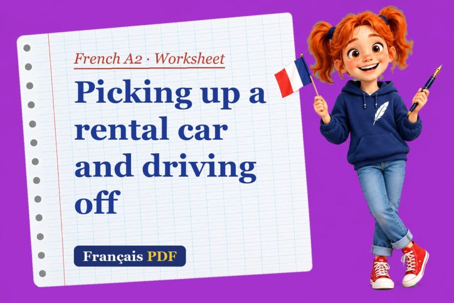 Picking up a rental car and driving off – French A2 worksheet with Zoé, the Français PDF coach