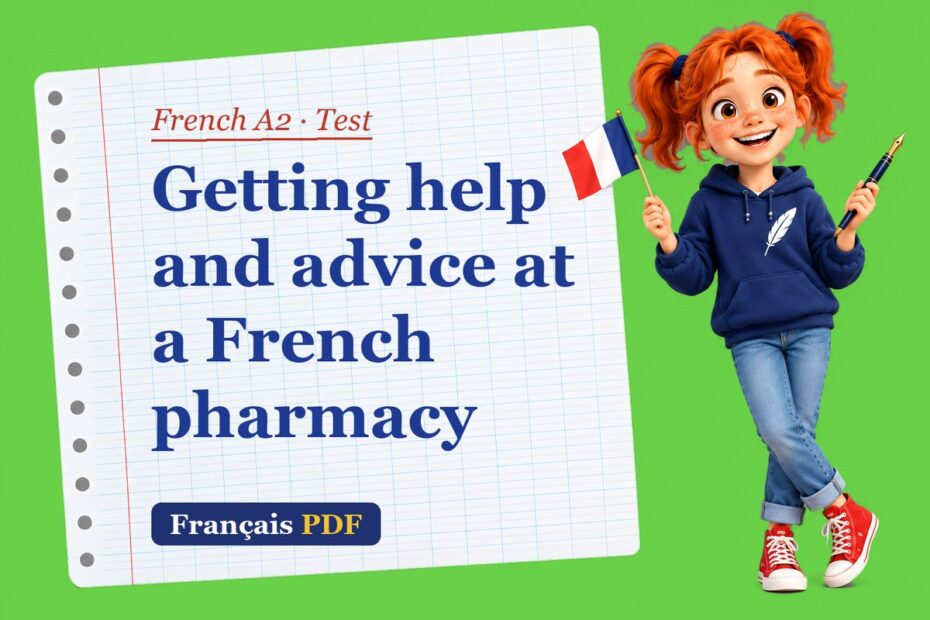 Getting help and advice at a French pharmacy – French A2 test with Zoé, the Français PDF coach
