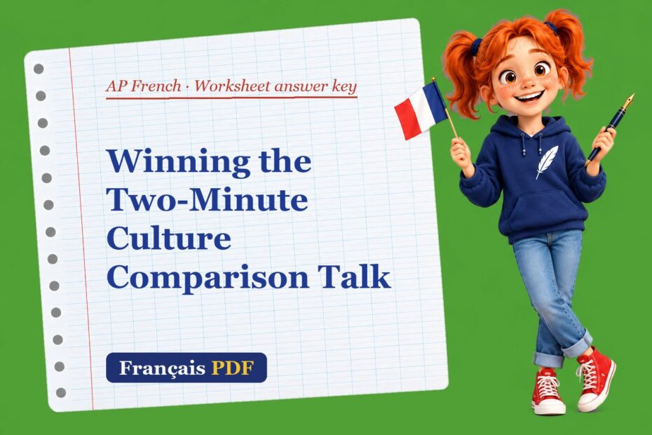 Winning the Two-Minute Culture Comparison Talk – AP French worksheet answer key with Zoé, the Français PDF coach