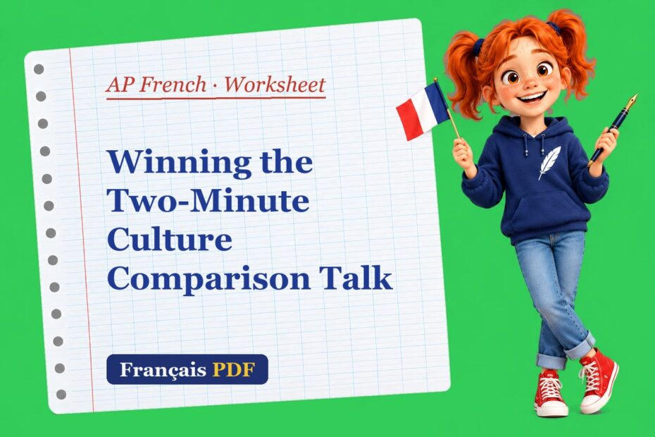 Winning the Two-Minute Culture Comparison Talk – AP French worksheet with Zoé, the Français PDF coach