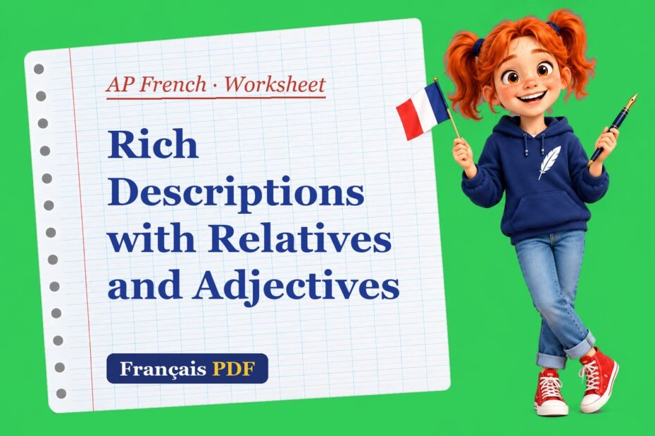 Rich Descriptions with Relatives and Adjectives – AP French worksheet with Zoé, the Français PDF coach