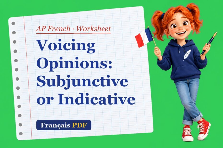 Voicing Opinions: Subjunctive or Indicative – AP French worksheet with Zoé, the Français PDF coach