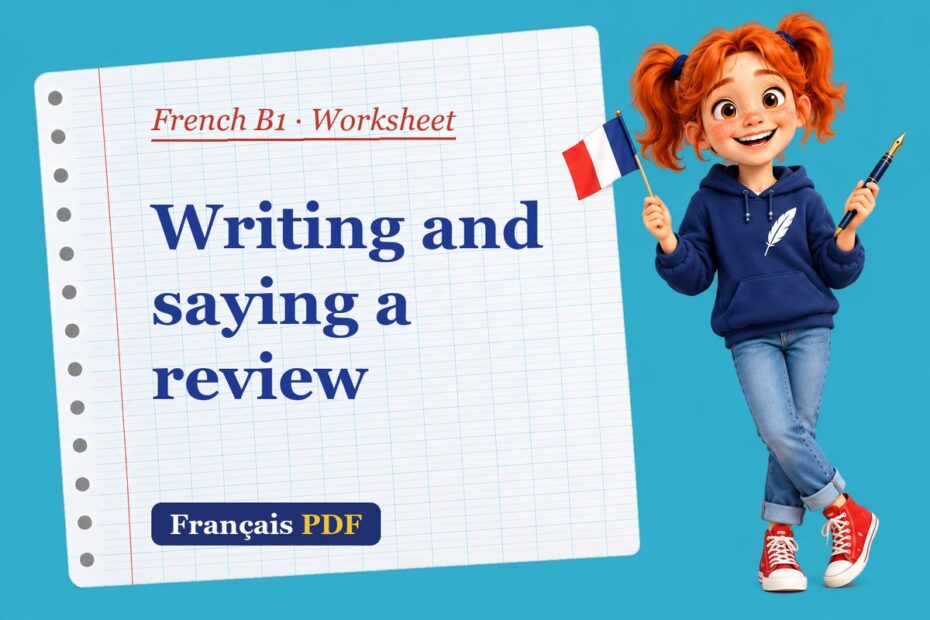 Writing and saying a review – French B1 worksheet with Zoé, the Français PDF coach