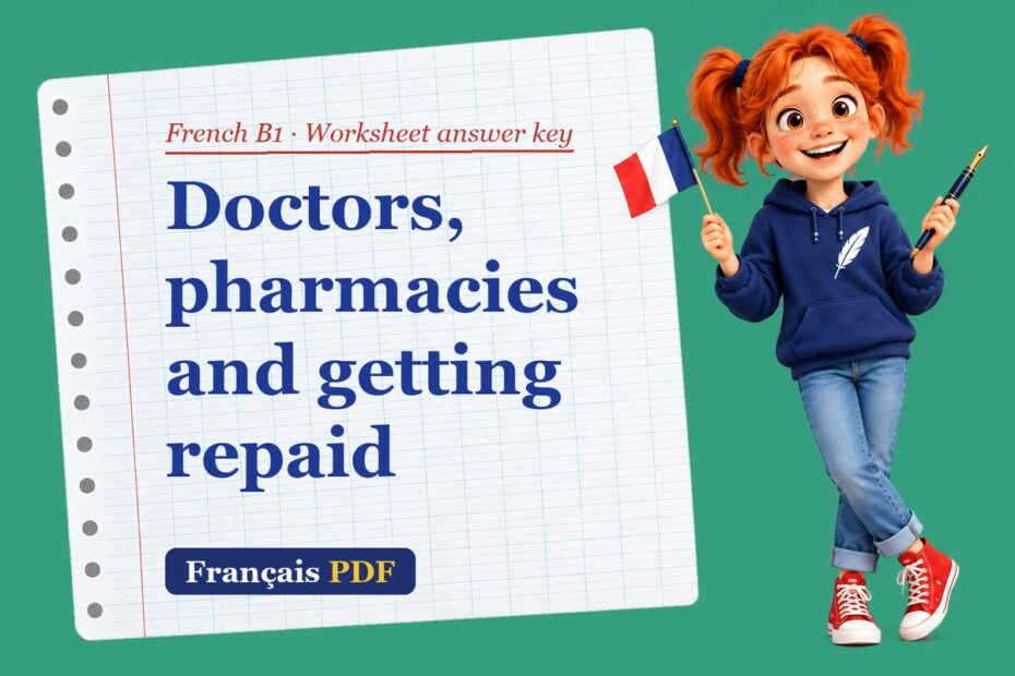 Doctors, pharmacies and getting repaid – French B1 worksheet answer key with Zoé, the Français PDF coach