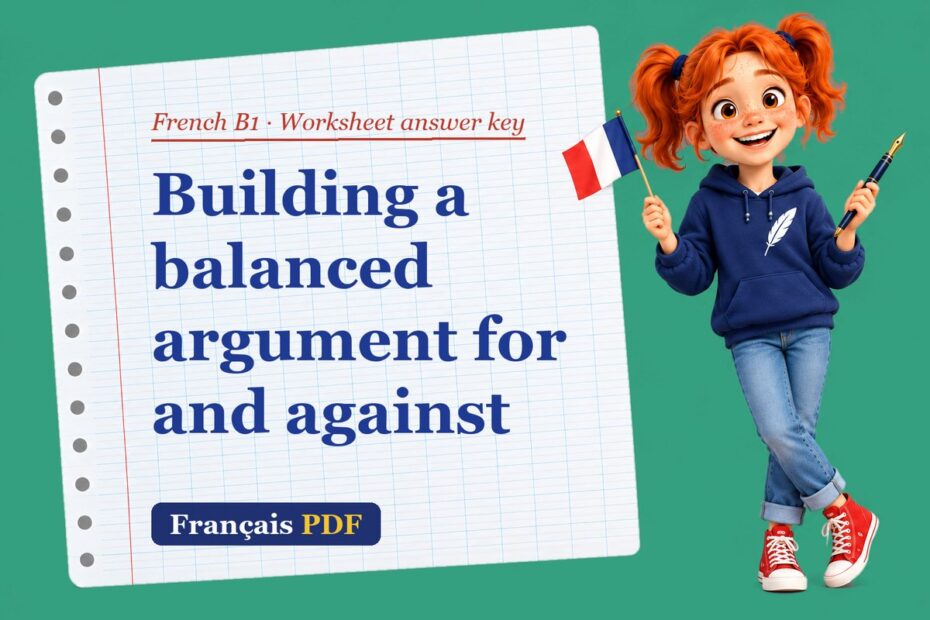 Building a balanced argument for and against – French B1 worksheet answer key with Zoé, the Français PDF coach