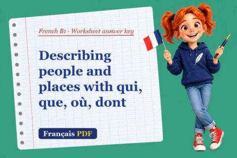 Describing people and places with qui, que, où, dont – French B1 worksheet answer key with Zoé, the Français PDF coach