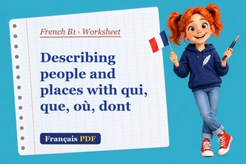 Describing people and places with qui, que, où, dont – French B1 worksheet with Zoé, the Français PDF coach