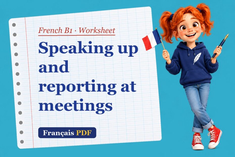 Speaking up and reporting at meetings – French B1 worksheet with Zoé, the Français PDF coach