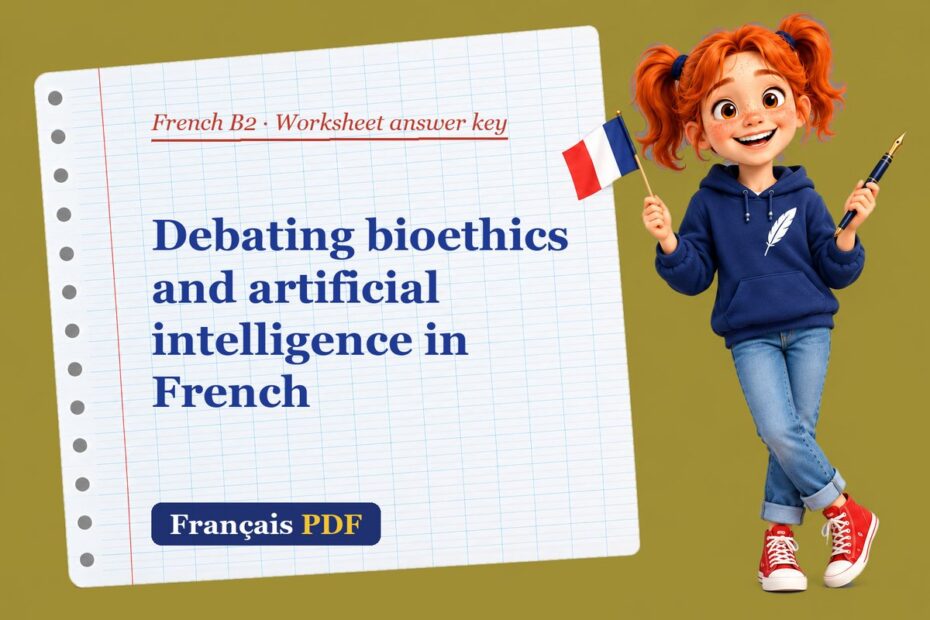 Debating bioethics and artificial intelligence in French – French B2 worksheet answer key with Zoé, the Français PDF coach