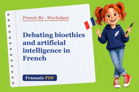 Debating bioethics and artificial intelligence in French – French B2 worksheet with Zoé, the Français PDF coach