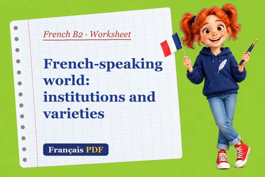 French-speaking world: institutions and varieties – French B2 worksheet with Zoé, the Français PDF coach