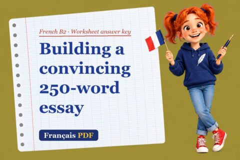 Building a convincing 250-word essay – French B2 worksheet answer key with Zoé, the Français PDF coach