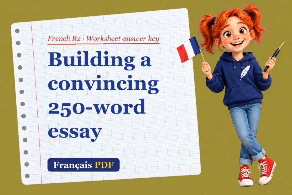 Building a convincing 250-word essay – French B2 worksheet answer key with Zoé, the Français PDF coach