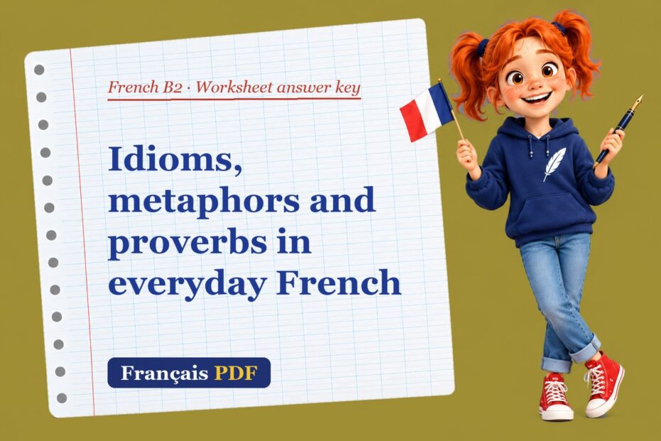 Idioms, metaphors and proverbs in everyday French – French B2 worksheet answer key with Zoé, the Français PDF coach