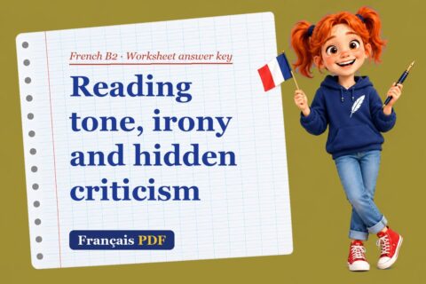 Reading tone, irony and hidden criticism – French B2 worksheet answer key with Zoé, the Français PDF coach