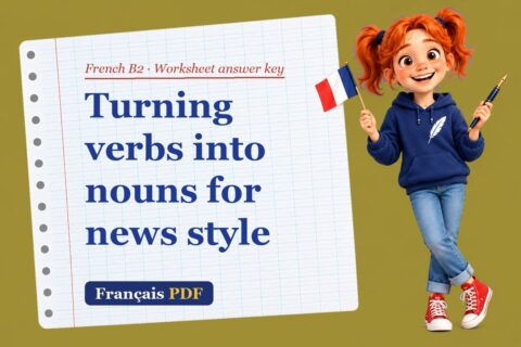 Turning verbs into nouns for news style – French B2 worksheet answer key with Zoé, the Français PDF coach