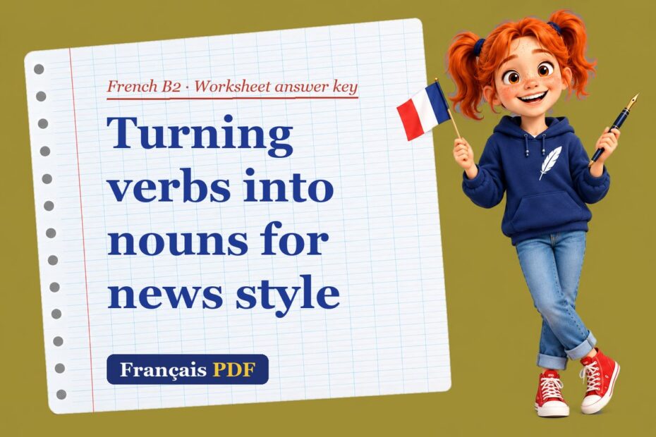 Turning verbs into nouns for news style – French B2 worksheet answer key with Zoé, the Français PDF coach