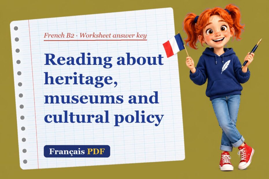 Reading about heritage, museums and cultural policy – French B2 worksheet answer key with Zoé, the Français PDF coach