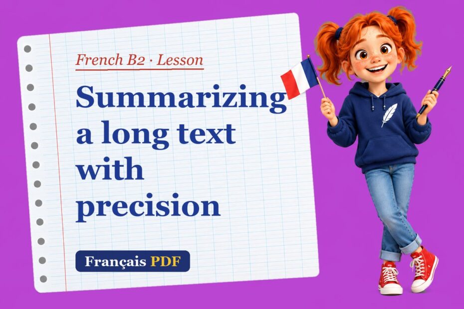 Summarizing a long text with precision – French B2 lesson with Zoé, the Français PDF coach