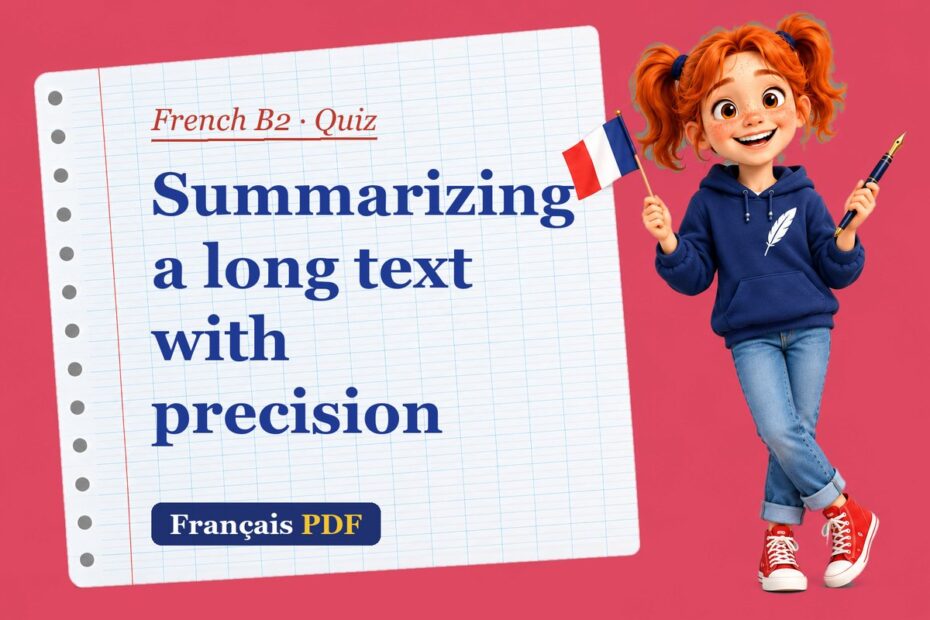Summarizing a long text with precision – French B2 quiz with Zoé, the Français PDF coach