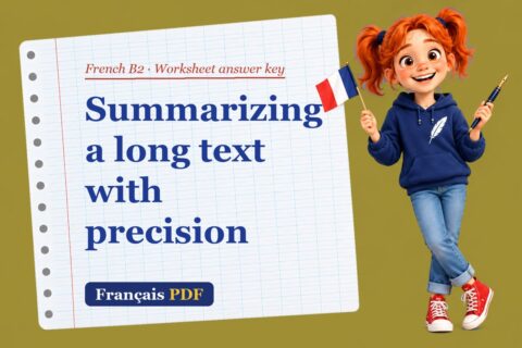 Summarizing a long text with precision – French B2 worksheet answer key with Zoé, the Français PDF coach